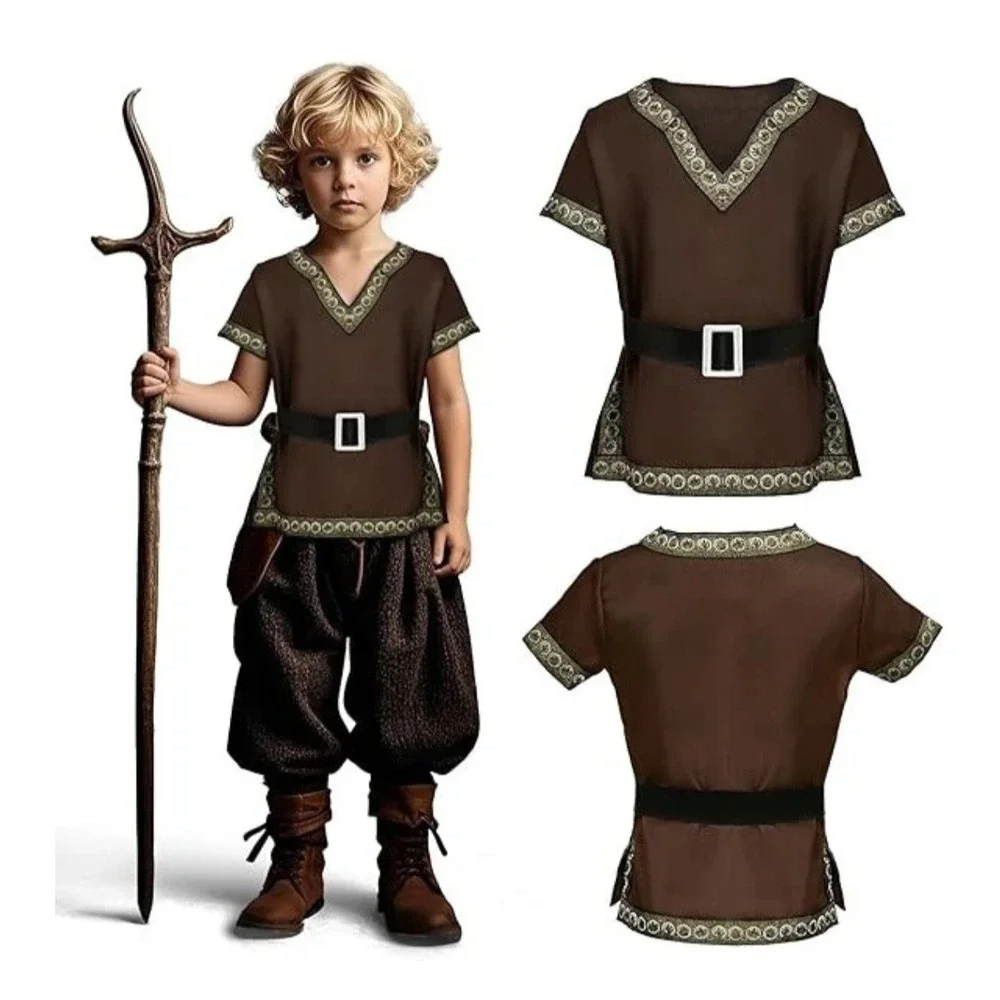 G.C Kids Renaissance Shirt Cloak Belt Medieval Costume Hooded Cape 3-4 Years Cos